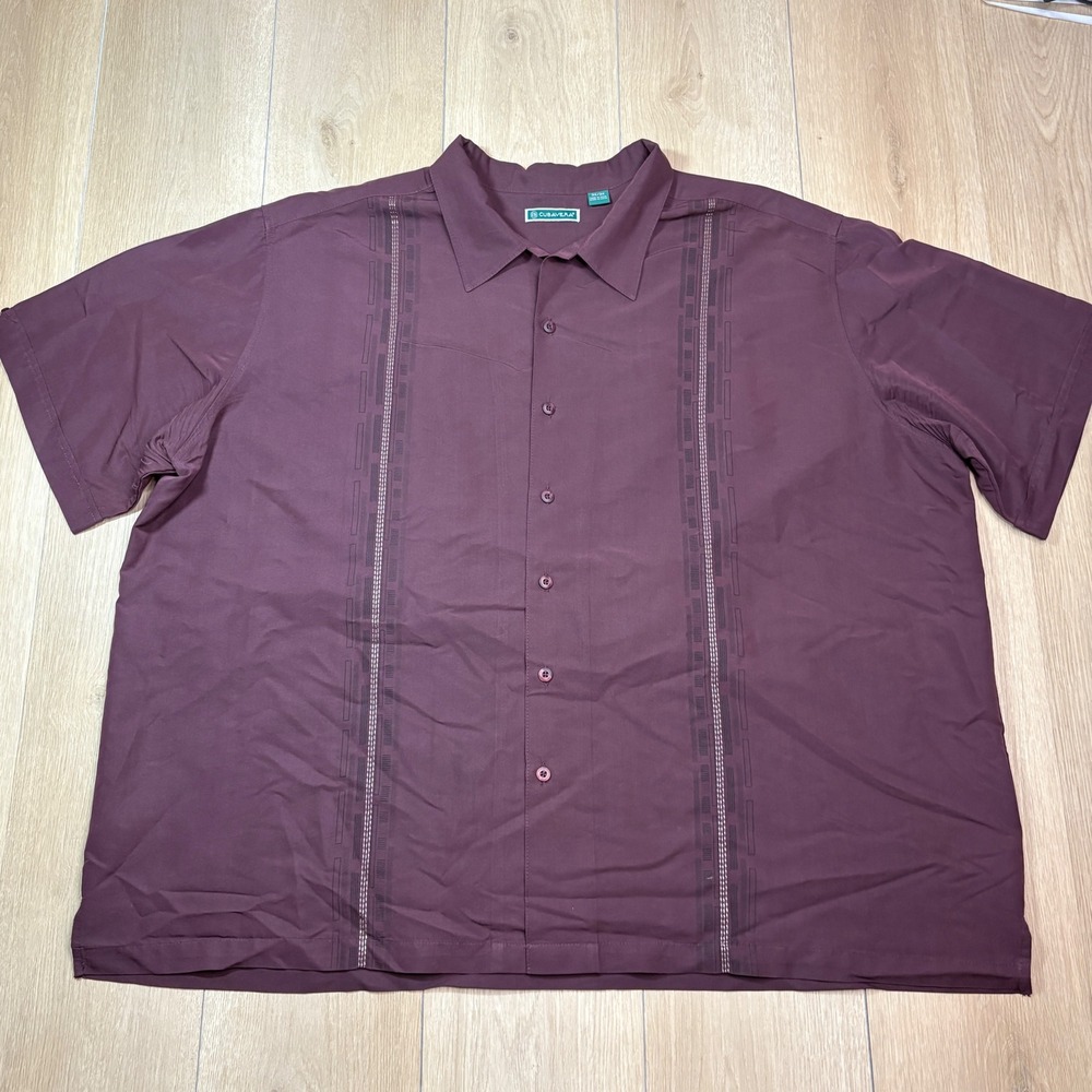 Cubavera Mens 3XL Burgundy Red Embroidered Guayabera Short Sleeve Camp Shirt